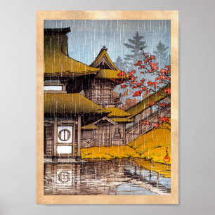 Japansk tempelmålning för kall orientalisk poster