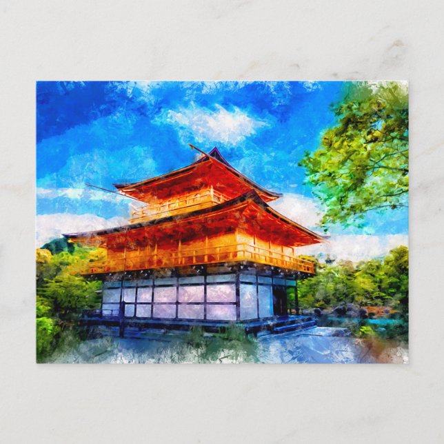 Japansk Temple Asian Stil Watercolor Art Vykort (Framsida)