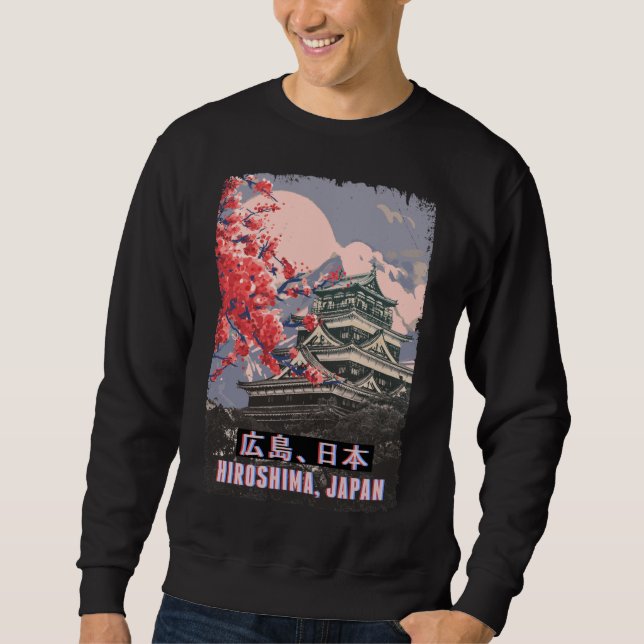 Japansk Temple Hiroshima Anime Cherry Blommar Lång Ärmad Tröja (Framsida)