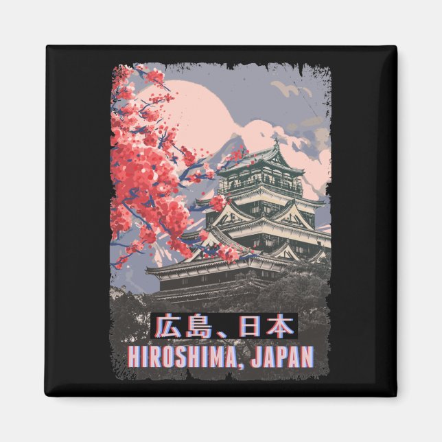 Japansk Temple Hiroshima Anime Cherry Blommar Magnet (Framsidan)