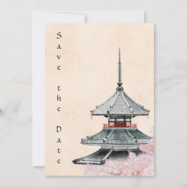 Japansk Temple och Cherry Blommar Bröllop Spara Datumet