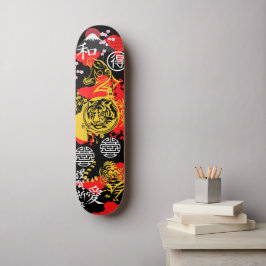 Japansk tiger asiatisk blandmediekultur röd svart mini skateboard bräda 18,5 cm