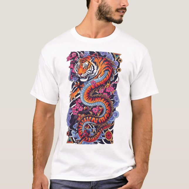 Japansk Tiger Drak Chimaira Estetik T Shirt (Framsida)