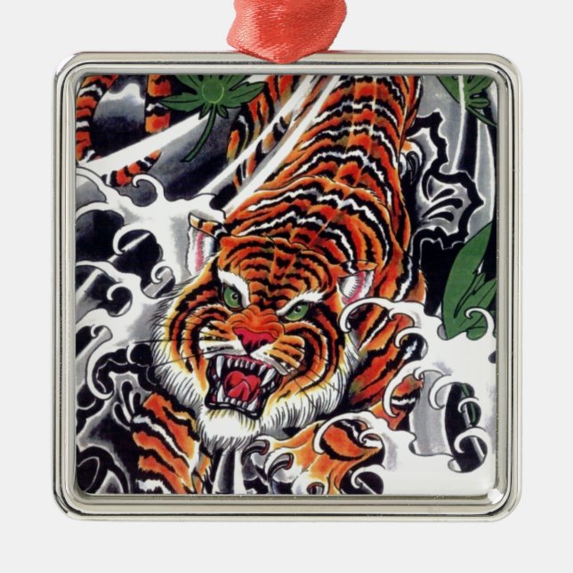 Japansk Tiger & Lönn Design Julgransprydnad Metall (Framsidan)