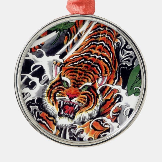 Japansk Tiger & Lönn Design Julgransprydnad Metall (Framsidan)