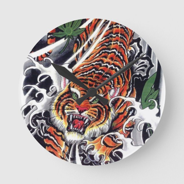 Japansk Tiger & Lönn Design Rund Klocka (Framsida)