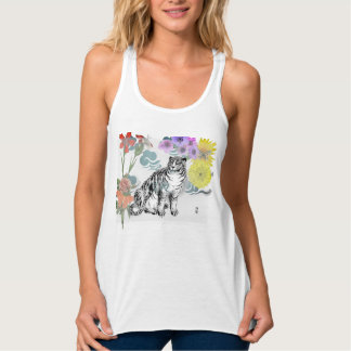 JAPANSK TIGER MED BLOMMOR OCH MOLN TANK TOP LINNE MED RACERBACK
