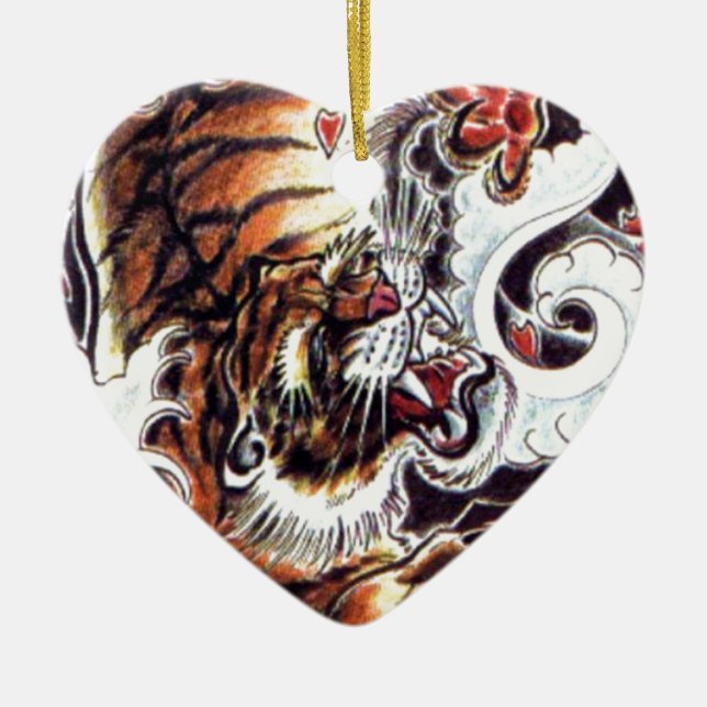 Japansk tiger tatuering julgransprydnad keramik (Framsidan)
