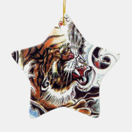 Japansk tiger tatuering julgransprydnad keramik