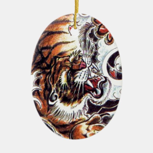 Japansk tiger tatuering julgransprydnad keramik (Framsidan)