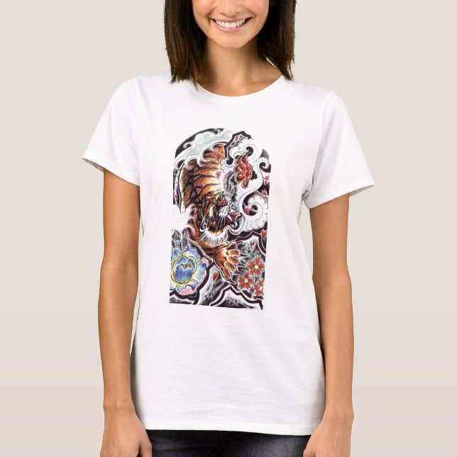 Japansk tiger tatuering t shirt (Framsida)