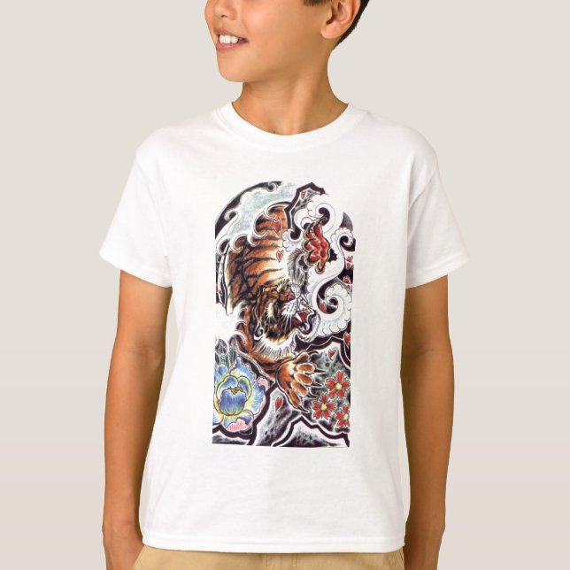 Japansk tiger tatuering t shirt (Framsida)