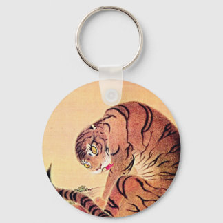 Japansk Tiger Woodblock Vintage Art Ukiyo-E Nyckelring