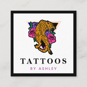 Japansk tigerillustration Tattoo Artist Fold Fyrkantigt Visitkort