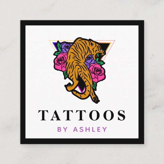 Japansk tigerillustration Tattoo Artist Fold Fyrkantigt Visitkort (Framsida)