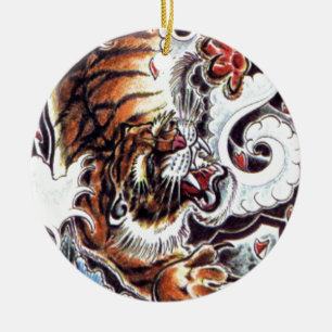 Japansk tigertato julgransprydnad keramik