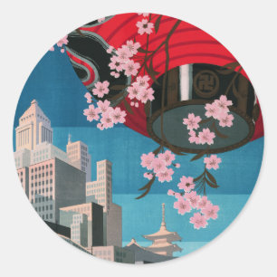 Japansk Tokyo Vintage Japansk reseaffisch Runt Klistermärke