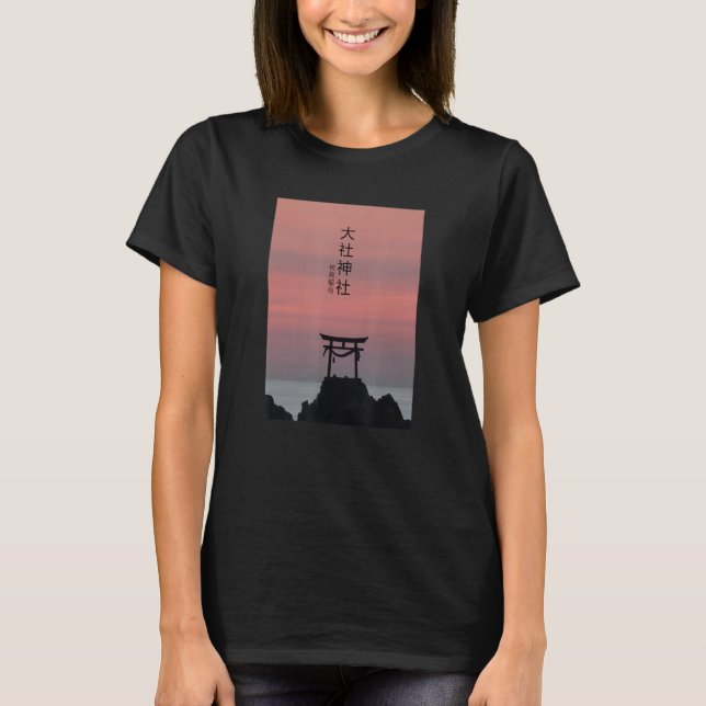 Japansk Torii Arch Streetwear Vaporwave Aesthetic T Shirt (Framsida)