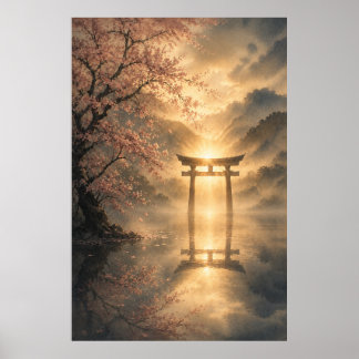 Japansk Torii Natt Japandi Väggkonstaffisch Poster