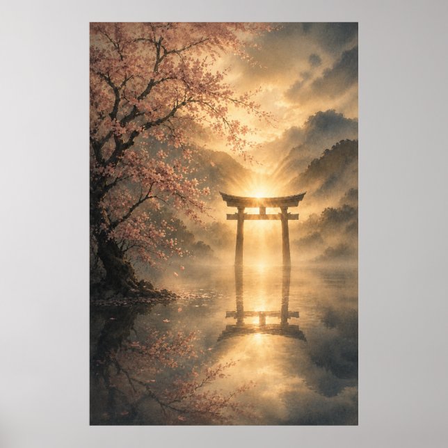 Japansk Torii Natt Japandi Väggkonstaffisch Poster (Framsidan)