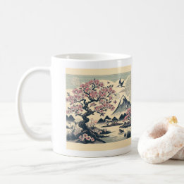Japansk Träblockskyrkblomster Trana Mount Fuji Kaffemugg