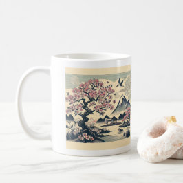 Japansk Träblockskyrkblomster Trana Mount Fuji Kaffemugg