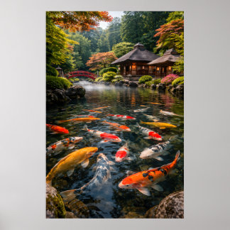 Japansk Trädgård & Koi-damm - Bild Poster