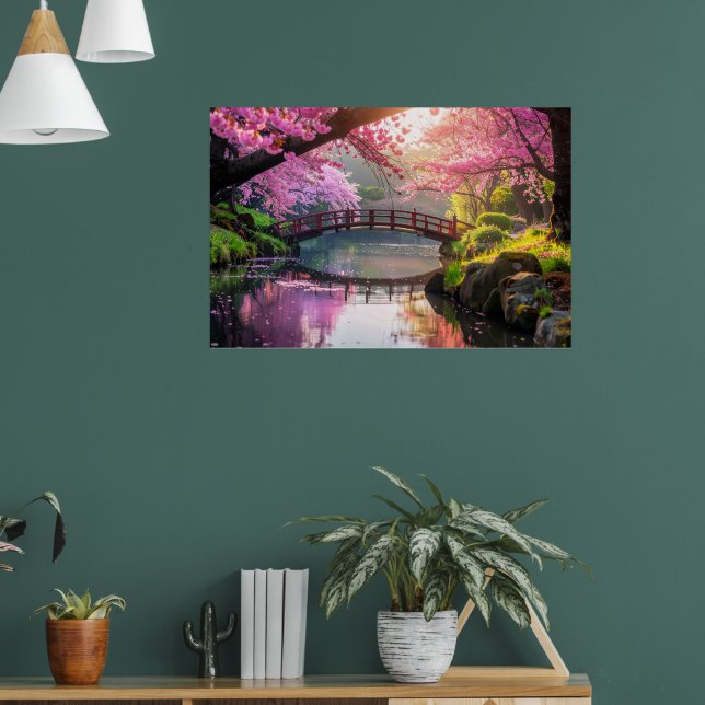 Japansk trädgård, körsbärsblomssäsong. poster (Vardagsrum 1)