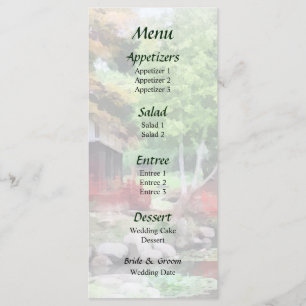 Japansk trädgård med Red Bridge Bröllop Menu Meny