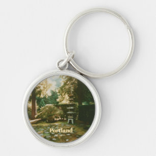 Japansk trädgård, Portland, Oregon Souvenir Rund Silverfärgad Nyckelring