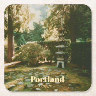 Japansk trädgård, Portland, Oregon Souvenir Underlägg Papper Kvadrat