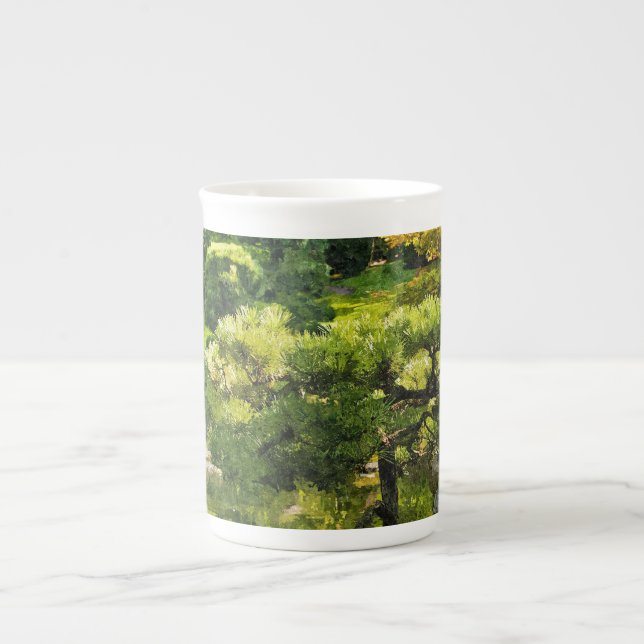 Japansk trädgård - traditionell estetik benporslin mugg (Framsidan)