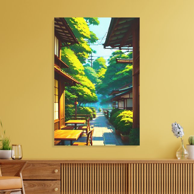 Japansk trädgårds utomhuskafé canvastryck (Insitu (Vardagsrum))
