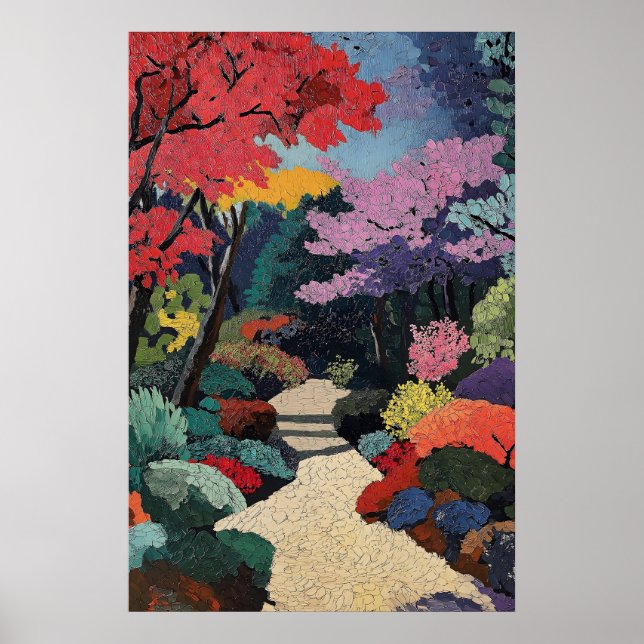 Japansk trädgårdskonsttryck Vibrerande Impressioni Poster (Framsidan)