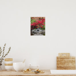 Japansk trädgårdslampa och röda lönnlöven poster