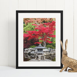 Japansk trädgårdslampa och röda lönnlöven poster