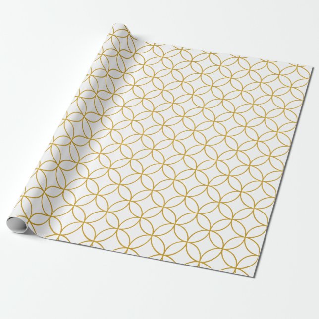 Japansk traditionell Design2 - SHIPPO- White&Gold Presentpapper (Utrullad)