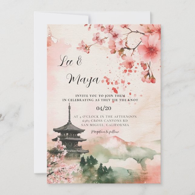 Japansk traditionell landskapsbröllopsinbjudan inbjudningar (Framsida)