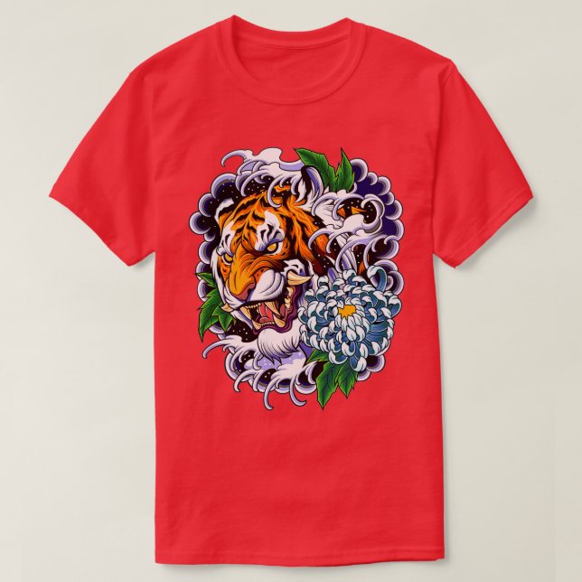 Japansk traditionell tiger Tattoo Art Old school F T Shirt (Design framsida)