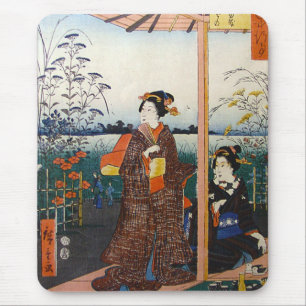 Japansk traditionell träkloss Ukiyo-E för två Musmatta