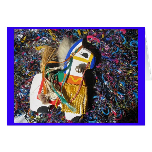 Japansk trähäst leksak hälsningskort (Framsidan Horizontal)