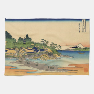 Japansk träkloss: Enoshima i det Sagami landskape Kökshandduk