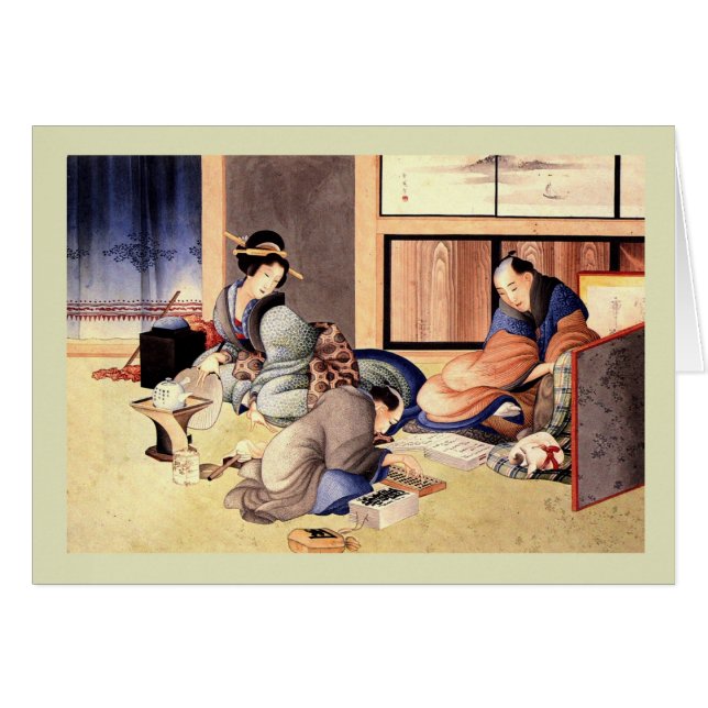 Japansk träkloss hälsningskort (Framsidan Horizontal)