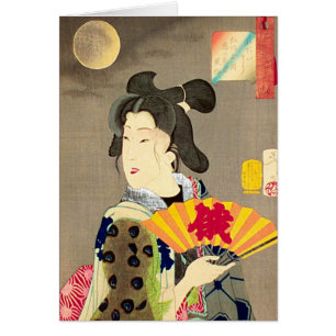 Japansk träkloss Ukiyo-e för månskenGeisha Hälsningskort