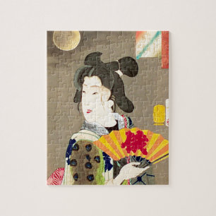 Japansk träkloss Ukiyo-e för månskenGeisha Pussel