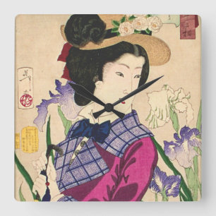 Japansk träklosskonst Ukiyo-e för Geisha och fö Fyrkantig Klocka