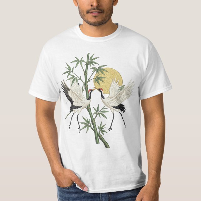 Japansk Trankilje Broderi Bambu Soluppgång present T Shirt (Framsida)