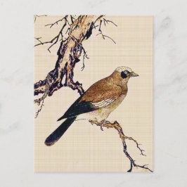 Japansk träsnitt av en Finch, en brunt och en Vykort