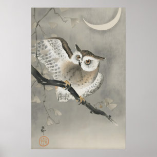 Japansk Uggla Väggkonsttryck Vintage Zen Fågel Poster