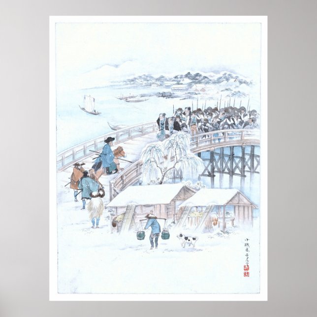 Japansk Ukiyo-e av 47 Ronin på Ryogoku-bron Poster (Framsidan)